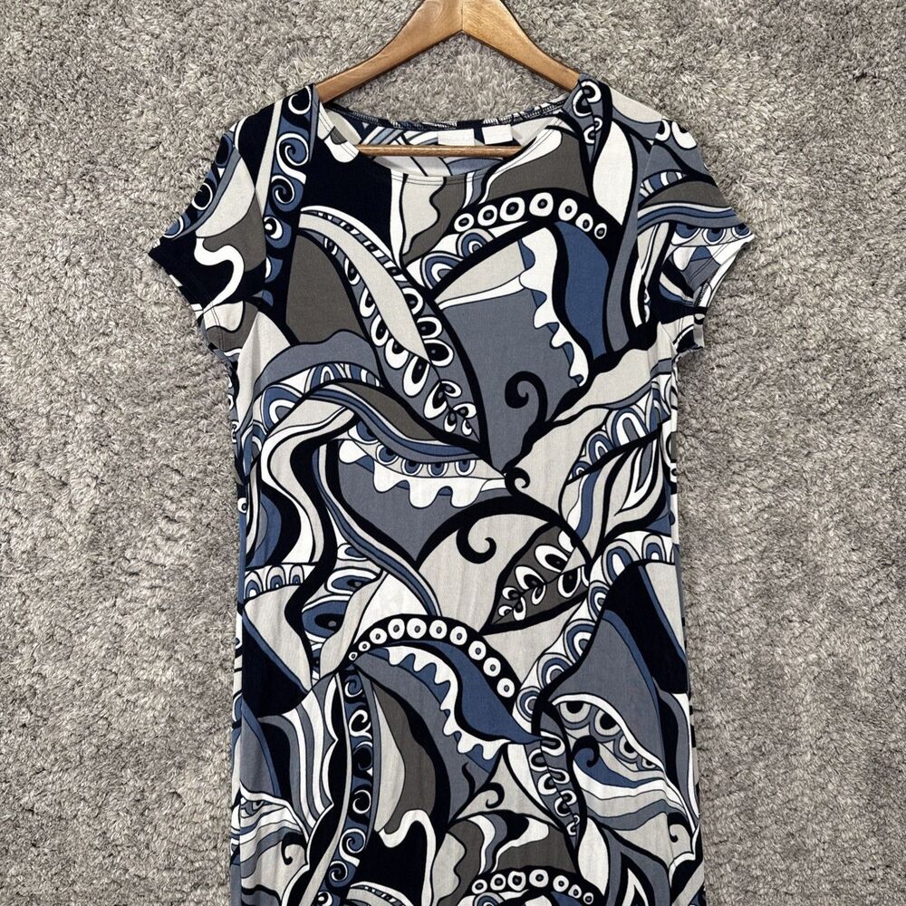 Chicos Travelers Women’s Slinky Knit Maxi Dress Stretch Paisley Blue Sz 1 (8/10)